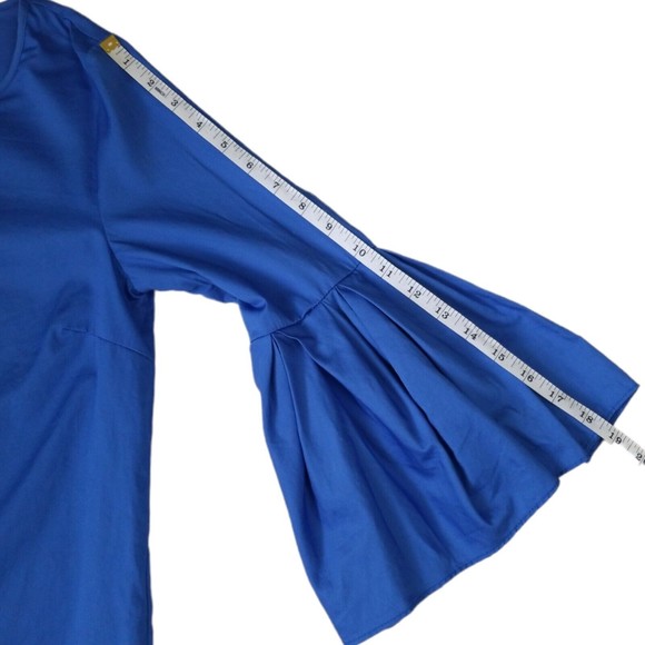 Jane & Delancey Blue Cotton Bell Sleeve Blouse Women's Small 3/4 Sleeve Peasant - Picture 11 of 12